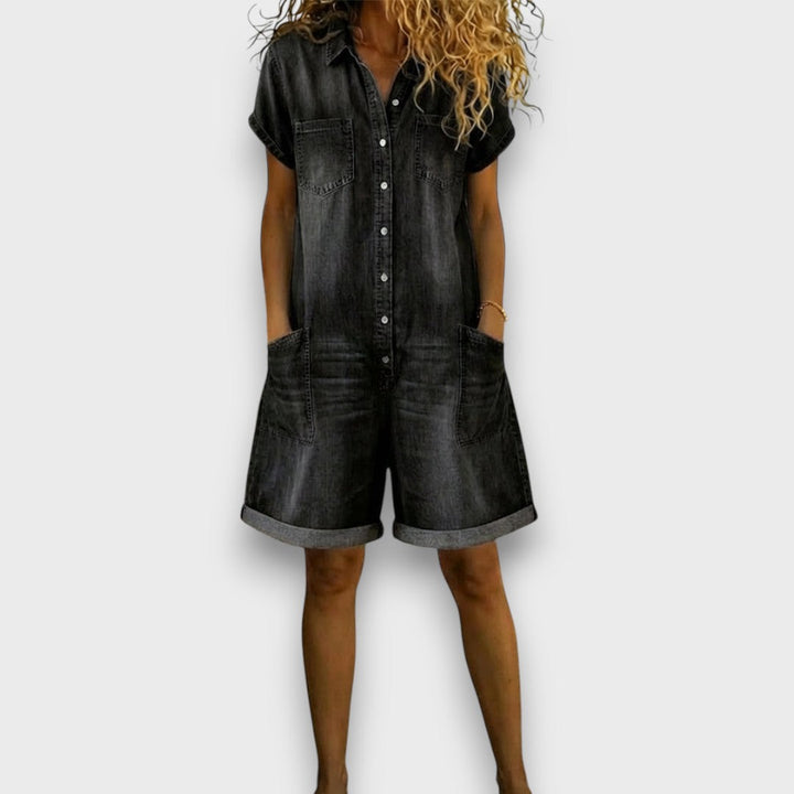 Sofía - Short vintage cotton dungarees with denim look